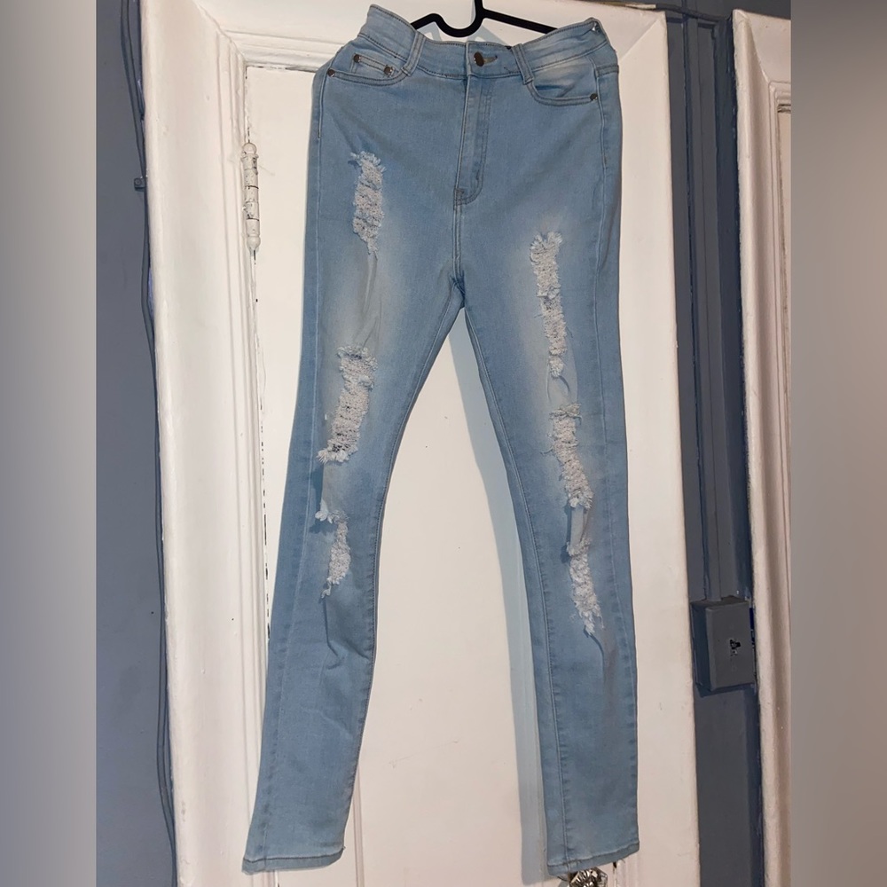 Fashion Nova Straight Leg Light Wash Ripped Jeans